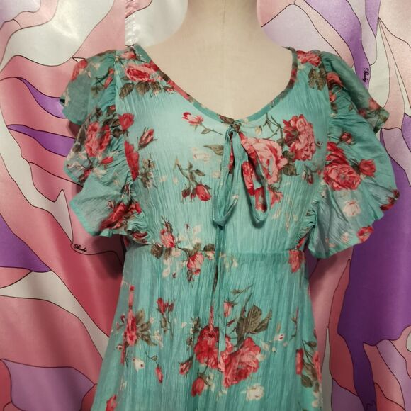 Cecil McBee Maxi Dress Size Small Floral Green Rose Gyaru Y2K Harajuku Kawaii S - Picture 13 of 13